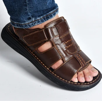 2019summer pánské pantofle originální kožené sandály venkovní ležérní mužů kožené sandály pro hombre Plážové boty Duté boty pórobetonu