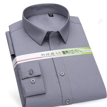 2020 Nové bambusové vlákno tkaniny plná barva business ležérní pánské dlouhý rukáv košile