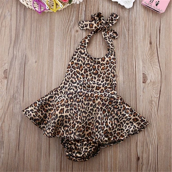 Baby Girl Šaty Bez Rukávů Halter Kombinézu Oblečení Baby Girls Leopard Siamské Body, Novorozence, Děti, Batole Oblečení