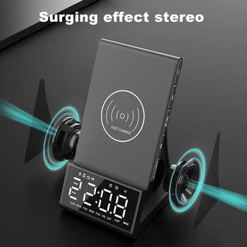 Bezdrátová Nabíječka Budík Bluetooth Reproduktor Smart LED Digitální Hodiny Stolní Elektronické Stolní Hodiny, Fm Rádio, USB Rychlá Nabíječka
