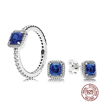 NOVÉ 2019 925 Sterling Silver Modré Nadčasové Elegance Dárková Sada Přívěsky prsteny Fit DIY Originální Šperky Set