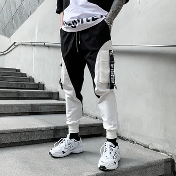Pánské Černé Kalhoty 2021 Hip Hop Streetwear Běžce Tepláky Ležérní Bavlněné Harémové Kalhoty Harajuku Cargo Kalhoty