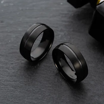 Pánské snubní prsten BASIC černá čistá 8MM nerez matný leštěný prsten, Vánoční dárek