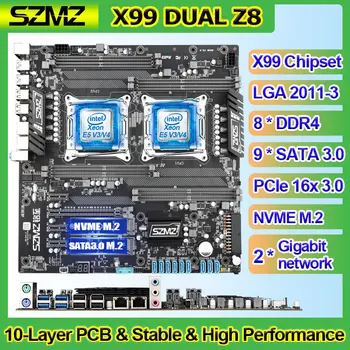 SZMZ X99 Dual CPU, základní Deska LGA 2011 v3 Podpora Xeon E5 V3 V4 série s 8 DDR4 + 9 SATA 3 Disk Horník, Těžební Gaming Kit
