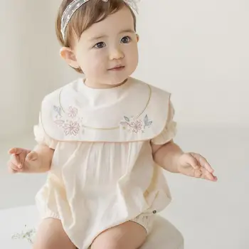 Letní Dětské Dívky Vyšívání Romper Vintage Novorozence Kojenecké Krátký Rukáv Dupačky Kombinéza Španělské Dítě Sunsuit Oblečení Oblečení