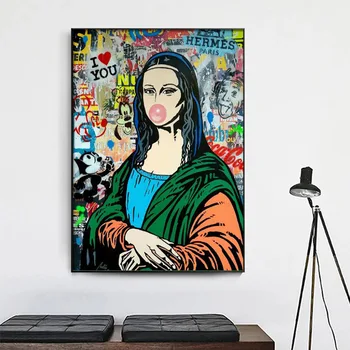 Mona Lisa, Funny Street Graffiti, Plakát, Plátno Obraz Umění Zdi Obraz, Obývací Pokoj a Pokoj Dekorace