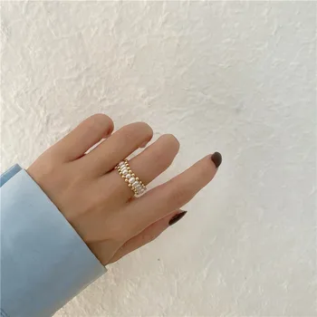Luxusní Zlatá Barva, Kulatý Nepravidelný Perlový Prsten Minimalistický Perly Korálkový Prsten pro Ženy, Dámy Strana Zásnubní Šperky