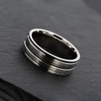 Pánské snubní prsten BASIC černá čistá 8MM nerez matný leštěný prsten, Vánoční dárek