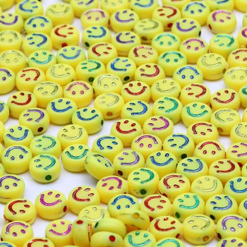 100-500ks Žlutá Smíšené Smiley Akrylové Korálky Kulaté Ploché Distanční Volné Korálky Pro Výrobu Šperků Diy Ručně vyráběné Přívěsky Náramek