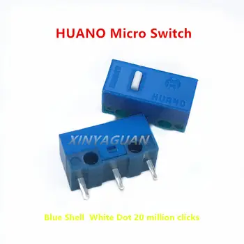 100ks Nové Originální HUANO Myš Micro Spínač modrá shell bílý bod 20 milionů krát 0.74 N počítačové myši 3pins tlačítko přepnout