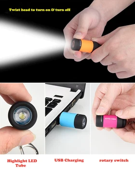 1KS LED Mini Baterka USB Dobíjecí Přenosné Svítilny klíčenka Svítilna Kapesní Světlo Venkovní Vodotěsné pěší Turistika Svítilna