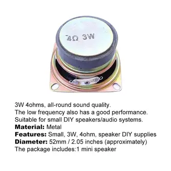 2 Inch 4 OHM 3W reproduktor mini audio mini reproduktor hudební přehrávač plný rozsah zvuku, kvalitní kovový materiál sportovní móda