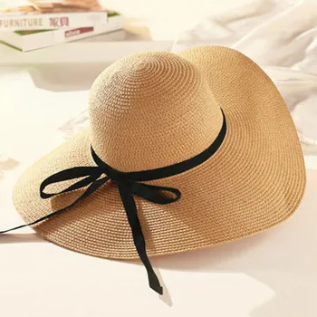 2020 Dámské Velké okraje luk slunečník klobouk dámský slaměný klobouk venkovní cestovního ruchu UV-důkaz sluneční klobouk