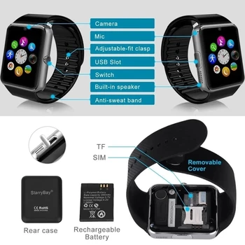 2021 Bluetooth Smart Watch GT08 S Kamerou Sim TFCard SmartWatch, Fitness Tracker Pro iPhone Android Smartwatch PK Hodinky DZ09