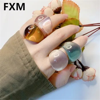 2021 Korea Módní Barevné Transparentní Pryskyřice Prsteny pro Ženy Geometrické Kolo Candy Barva Prsteny Šperků Dropshipping