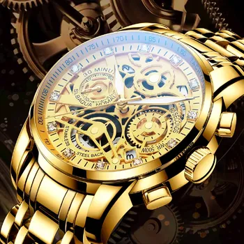 2021 Ležérní Mužů hodinky Luxusní Nerezové Oceli Podnikání Golden Muži náramkové Hodinky Vodotěsné Chronograf Dárek pro Muže Relogio Masculio