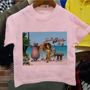 2021 Nové Dětské Tričko Karikatura Madagaskar Lev Tisk Chlapci Dívky T-shirt Roztomilý Top Boy Girl Tričko Estetiky Krátký Rukáv Módní