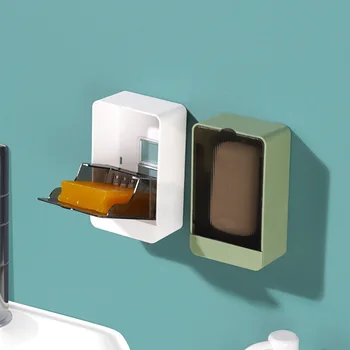 2021 Nové Kreativní Zdi připojené Mýdlo Box S Víkem Dvojité Mřížky Mýdlo odkapávači Koupelny Držák Mýdla doma Koupelnové Doplňky