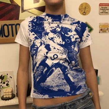 2021 Retro Dámské tričko Grafický Tisk Krátký Rukáv Tepláky Tee Vintage Y2K Estetické Harajuku Gotické Streetwear Letní tričko