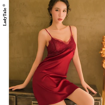 2021 Verano Domů Femme Červené Saténové Popruh Sexy V Krku, Spodní Prádlo, Kostýmy Vintage S Kalhotky Kombinaci Oblečení Na Spaní