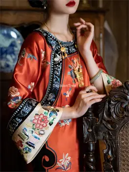 2021 čínské šaty qipao orientální styl šaty satén čínský styl cheongsam tištěné šaty elegantní party šaty orientální qipao