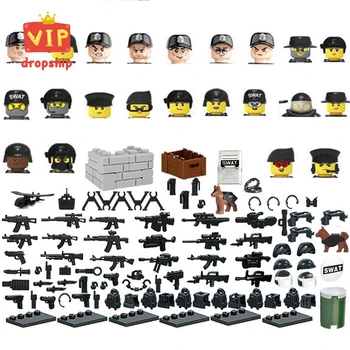 22PCS Vojenské Zvláštní Síly Moderní Voják Policie MOC SWAT Města Zbraně Playmobil Figurky Stavební Blok Hračky Pro Dítě