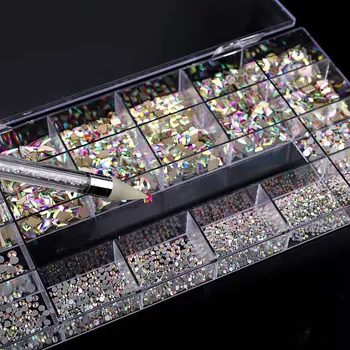 2800PC/Box Diamond Nail Drahokamu Sada Šumivých Kamínky Crystal Kit Luxusní FlatBack Nail Art S 1 Pero, Pro Dekorace