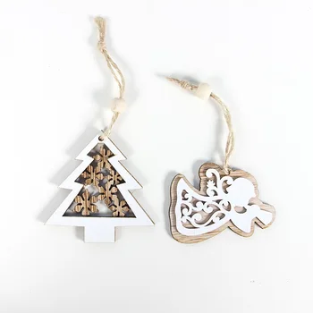 2ks/set Vintage Evropské Bílé Dřevěné Přívěsky Ozdoby Závěsné Dárky Pro Svatební A Vánoční Party Dekorace Vánoční Strom ornament-balení sezna