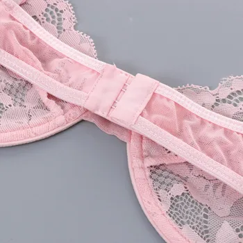 3-Dílná Růžová Sexy Krajkové Spodní Prádlo Set Kostice Bra + Podvazkový Pás + Tanga Výšivky Pokušení Teddy Ohřívací G-String #@50#