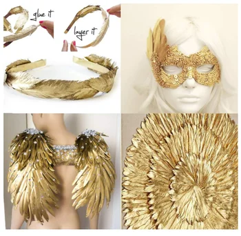 30 přírodní 15-20CM husí peří a 30 10-15CM kachní peří stříká na všechny zlaté řemeslo DIY šperky, dekorace, šperky, peří