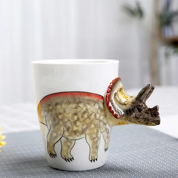 350ml Kreativní Dinosaurus Keramický Hrnek Ručně Malované Zvíře Hrnek 3D Cartoon Tyrannosaurus Cup Děti Šálku Mléka