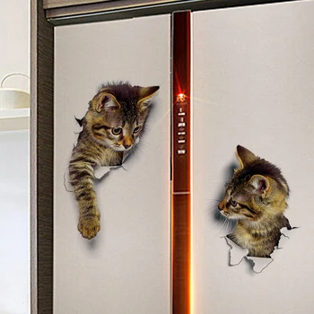 3D Kočky Samolepky Zvířat Zeď Obtisk Toaleta Samolepky bytové Dekorace Koupelna Dekorace Vodotěsné Nástěnné Umění, Nálepka, Plakát