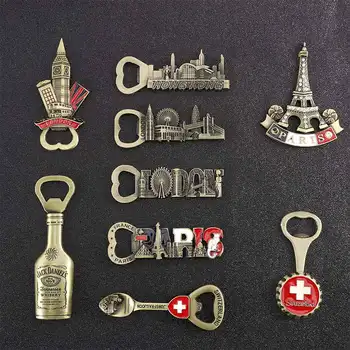 3D Láhev Otvírák Lednice Anglie Londýn Švýcarský Kovové Magnety na Ledničku francouzská Věž Evropské Zprávu Držitel Home Decor