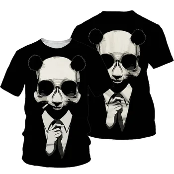 3D Panda Print T-shirt Muži 2021 Létě Nový O-Krk Krátký Rukáv Trička Topy Módní Styl pánské Oblečení na Denní Casual Vtipné trička
