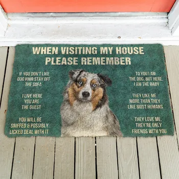 3D Prosím, Pamatujte, Australský Ovčák Pes Dům Pravidla Rohožka Non-Slip Dveře Rohože Dekor Verandě na Rohožce