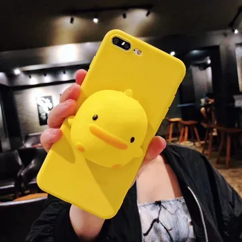 3D Rozmačkaný Roztomilá Žlutá Kachna Pouzdro Pro Iphone XS MAX Kryt Pro iphone 12 pro max 11 pro 6 7 8 plus Případy Stresu Tašky Sq