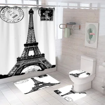 3D Růžové Eiffelova Věž Sprchový Závěs Scenérie Koupelna Opona Vysoce Kvalitní Nepromokavé Polyesterové vanová zástěna S Háčky Home Decor