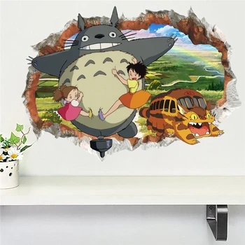 3d Zlomené Hole Totoro Samolepky na Zeď Pro dětský Pokoj Dekorace Kreslených Zvířat Mural Art Diy Home Obtisky Pvc Film Wall Plakáty