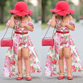 3ks Baby Dívky Letní Off Rameno Květinové Potištěné topy + Květinové kalhoty Šaty Dětské Oblečení Oblečení Set