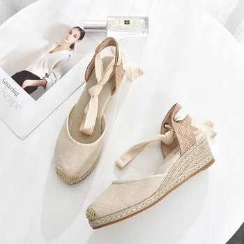 5 cm klín pata ženy 2019 letní plátěné boty sandály