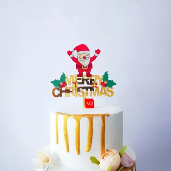 5 Ks Akryl Barevný Tisk Dort Topper Veselé Vánoce Šťastný Nový Rok Cupcake Zavírače Vlajky DIY Pečení Miminko, Děti, Večírek