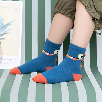 5 Párů Děti Ponožky Jaro Podzim Měkké Bavlny Chlapci Roztomilý Kreslený Dinosaura Tisk Dech Fasion Ponožky Girls Crew Socks Dítě