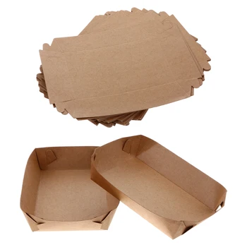 50 Ks 1 Sada Skládací Potravinové Boxy Eco-Friendly Balení Případech Jednorázové Kraft Papír Na Pečení Smažené Bramborové Kuličky Zásobník, Balení Box