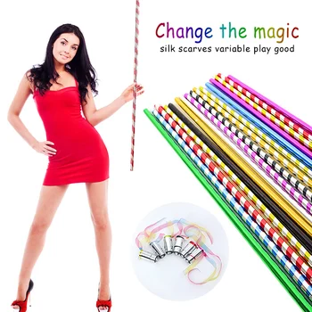 5ks Magic Wand Dlouho Objevují Hůl Kovová Fázi Držet Berle kouzelnický Trik Hedvábný Šátek 70 Cm Náhodná Barva Close-up Magic Triky,