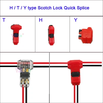 5KUSŮ/H / T/Y typ Skotskou Zámek Rychlé Splice 1pin/2póly 24-22AWG Kabelové Drátěné Konektory pro Terminály Krimpovací Elektrické Auto Audio