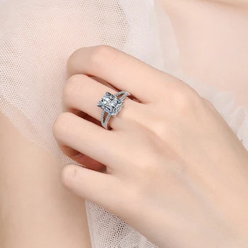 925 Stříbrné Šperky Ženy Prsteny obdélníkový Tvar AAA Zirkon Kameny Svatební Kapela Otevřít Prst Prsten, Příslušenství Zásnubní Večírek