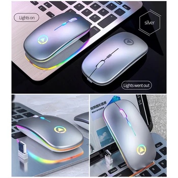 A2 Slim 2.4 G Bezdrátová LED Podsvícením Klidnou Tichou Myš USB Dobíjecí Optické Počítačové Myši pro Notebook Desktop PC