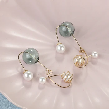 AENSOA Pearl Crystal Ruční Sklenice Ball Drop Klátit Náušnice Módní Přívěsek Asymetrické Bublina Náušnice Šperky Dárek pro Ženy