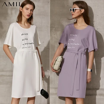Amii Minimalismus Letní Dámské Tričko Šaty Streetwear Oneck Dopis Ženy Letní Kauzální Šaty Aline Šaty Pro Ženy 12140103