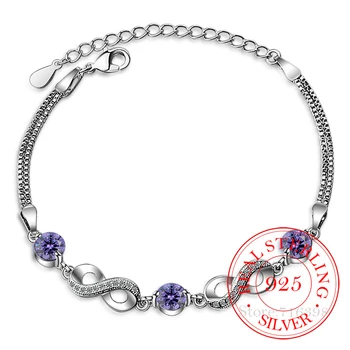Autentické 925 Sterling Silver Nekonečná Láska Nekonečný Řetěz Odkaz Nastavitelná Ženy Luxusní Náramek Stříbrné Šperky SCB037
